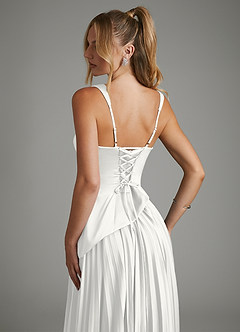 Azazie Stephanie Bridesmaid Dresses White A-Line Corset Stretch Satin Dress image10