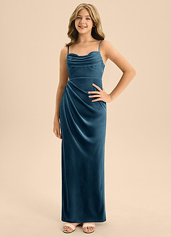 Azazie Mai Junior Blue Topaz A-Line Sweetheart Neckline Velvet Dress image3