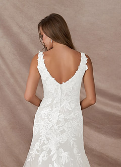 Azazie Bess Wedding Dresses Diamond White Sheath Sequins Tulle Dress image7