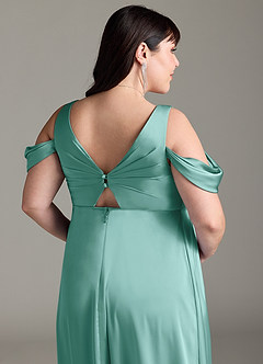 Azazie Rhea vestidos de dama de honor de maternidad Vestido de Corte En A Off The Shoulder Plisado Hasta el suelo Satén Elástico image13