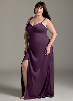 Azazie Marchella Bridesmaid Dresses Plum A-Line Corset Stretch Satin Dress image10