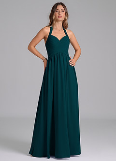 Azazie Darlyn Bridesmaid Dresses Pine A-Line Pleated Chiffon Dress image4