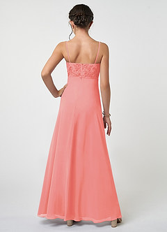 Azazie Sonya Junior A-Linie Spitze Chiffon Kleid Koralle image2