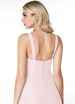 Azazie Jay Bridesmaid Dresses Blushing Pink A-Line Square Neckline Side Slit Chiffon Dress image6