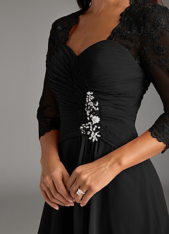 Azazie Devereaux Mother of the Bride Dresses Black A-Line Lace Chiffon Dress image5