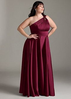 Azazie Charlize Bridesmaid Dresses Burgundy A-Line One Shoulder Stretch Satin Dress image4