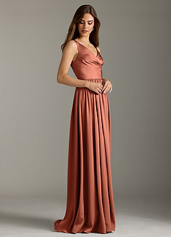Azazie Keyla Brautjungfernkleider A-Linie Plissee Stretch-Satin Kleid Lehm image5