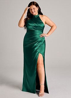 Azazie Jemma Suknie dla druhen Osłona Pofałdowany Metaliczny satynowy Do ziemi Sukienka image8