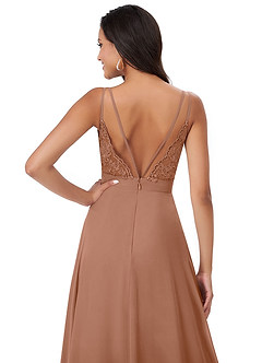Azazie Lennon Abiti da Damigella Abito A-Line in Chiffon Pizzo Bronzo image2