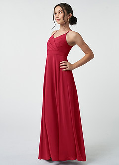 Azazie Avelina Junior Scarlet A-Line Pleated Chiffon Dress image4