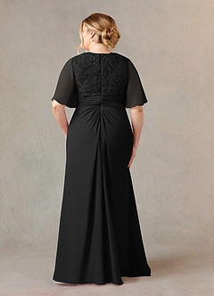 Azazie Carson vestidos de madre de la novia Vestido de Negro de Gasa de Corte En A con Encaje de cuello en V image7