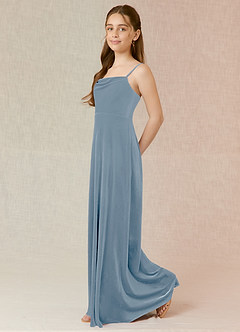 Azazie Solange Junior Robe Trapèze en velours Bleu Poussiéreux image3
