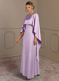 Azazie Eli Mother of the Bride Dresses Frosted Lilac Sheath Boatneck Stretch Satin Dress image3
