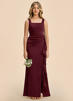 Azazie Adrienne Junior Robe Fourreau en Satin extensible Plissé Cabernet image3