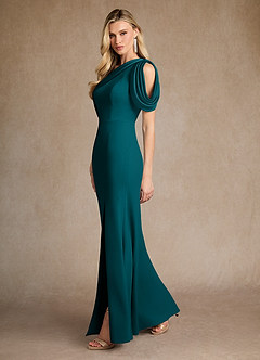 Azazie Paris Mother of the Bride Dresses Peacock Mermaid Pleated Stretch Crepe Dress image2