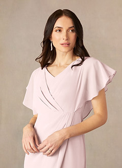 Azazie Julia Venta final Vestido Rosa Rubor de Gasa de Corte Recto con Cuello en V Plisado image3