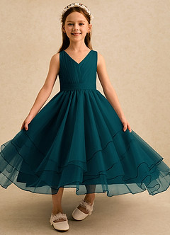 Azazie Seraphina vestidos de niña de las flores Vestido Pino de Tul de Corte en A con Plisado image4