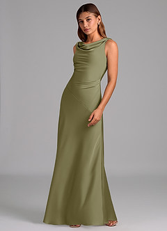 Azazie Nerine Brudtärnklänningar Klä av A-Linje i Stretch Satin Plisserad Pistasch image4