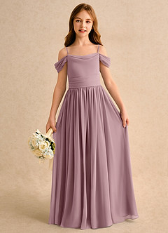 Azazie Shia Junior Formal Flower Girl Dresses Dusty Rose A-Line Off the Shoulder Chiffon Dress image2