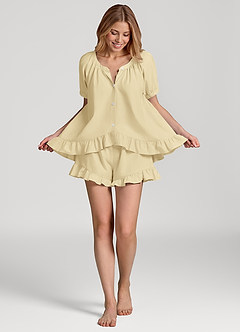 front Baumwollpyjama-Set mit Rüschen und Knopfleiste