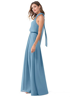 Azazie Landry Bridesmaid Dresses Steel Blue A-Line Pleated Mesh Dress image3