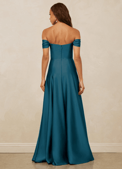 Christian Siriano Bridal for Azazie 1002 Bridesmaid Dresses Ink Blue A-Line Off the Shoulder Stretch Satin Convertible Dress image6