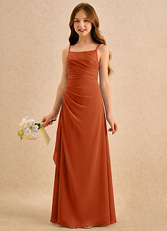 Azazie Cannoli Girls Formal Flower Girl Dresses Burnt Orange A-Line Pleated Chiffon Dress image3