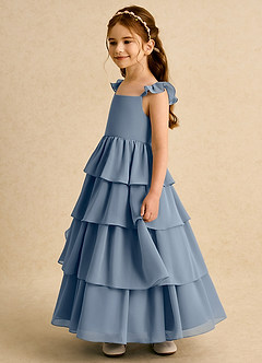 Azazie Boba Blumenmädchenkleider A-Linie Rechteckiger Ausschnitt Chiffon Kleid Zwielichtviolett image7