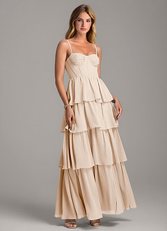 Azazie Alanna Brautjungfernkleider A-Linie Herzausschnitt Chiffon Kleid Alabaster Weiß image1