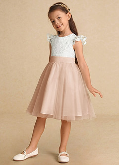 Azazie Vetty Flower Girl Dresses Ivory English Rose A-Line Lace Tulle Dress image3