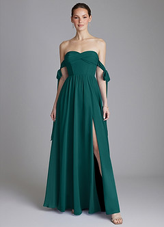 Azazie Ayanna Bridesmaid Dresses Peacock A-Line Off the Shoulder Chiffon Dress image1