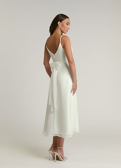 Azazie Kali Wedding Dresses Cream A-Line V-Neck Pleated Crinkle Chiffon Dress image4