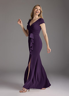 Azazie Tana Mother of the Bride Dresses Plum Mermaid V-Neck Pleated Stretch Crepe Dress image4