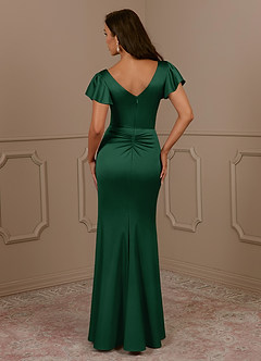 Azazie Roya Mother of the Bride Dresses Dark Green Mermaid V-Neck Pleated Stretch Satin Dress image4