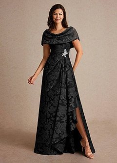 Azazie Branford vestidos de madre de la novia Vestido de Negro de Devorado Floral de Corte En A con Plisado image4