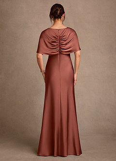 Azazie Dosia Moeder van de bruid jurken Kolom Jurk van Stretch Satijn Geplooid Kastanjebruin image3