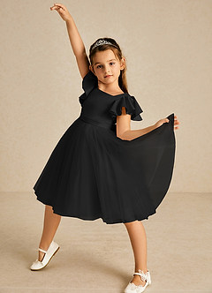 Azazie Kaeya Flower Girl Dresses Black A-Line Bow Tulle Dress image2