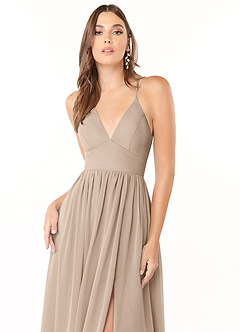 Azazie Aaida Bridesmaid Dresses Taupe A-Line Corset Chiffon Dress image6