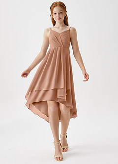 Azazie Mariam Junior Abito A-Line in Chiffon Plissettato Champagne Rosa image3