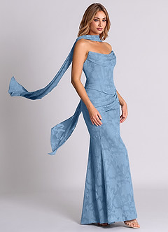 Azazie Sorrel Bridesmaid Dresses Steel Blue Mermaid Corset Floral Burnout Convertible Dress image4