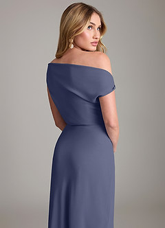 Azazie Emerson Bridesmaid Dresses Stormy Sheath Off the Shoulder Chiffon Dress image3