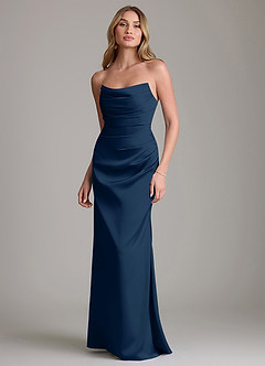 Azazie Lucille Bridesmaid Dresses Dark Navy Mermaid Strapless Stretch Satin Convertible Dress image1