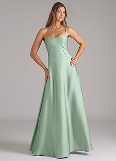 Azazie Valentine Bridesmaid Dresses Agave A-Line Corset Stretch Satin Dress image4
