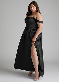 Azazie Morana Vestidos de damas de honor Vestido de Negro de Satén Elástico de Corte en A Convertible con Vestidos sin tirantes image13