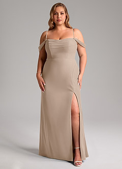 Azazie Saige Bridesmaid Dresses Taupe A-Line Off the Shoulder Chiffon Convertible Dress image14