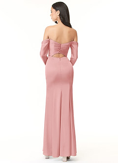 Azazie Hallie Robes de demoiselle d'honneur Robe Sirène Convertible en Satin extensible Schulterfreies Langarmshirt Rose Poudré image3
