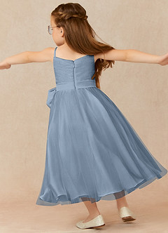 Azazie Dito Vente Finale Robe Trapèze en Tulle Plissée Bleu Poussiéreux image2