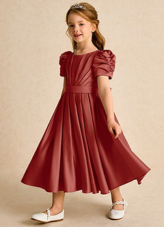 Azazie Miriam Flower Girl Dresses Terracotta Ball-Gown Pleated Matte Satin Dress image7