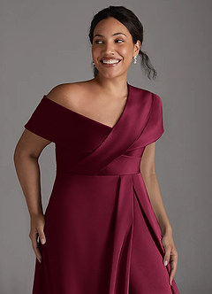 Azazie Milton vestidos de madre de la novia Vestido Borgoña de Satén Elástico de Corte en A con Plisado image5