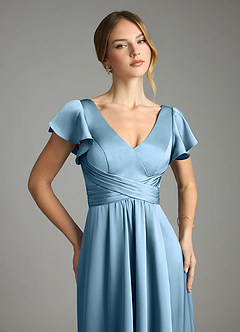 Azazie Omari Bridesmaid Dresses Steel Blue A-Line Stretch Satin Dress image6